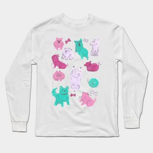 Minimalist Dog Pattern - Cute Pink and Green Pattern Long Sleeve T-Shirt